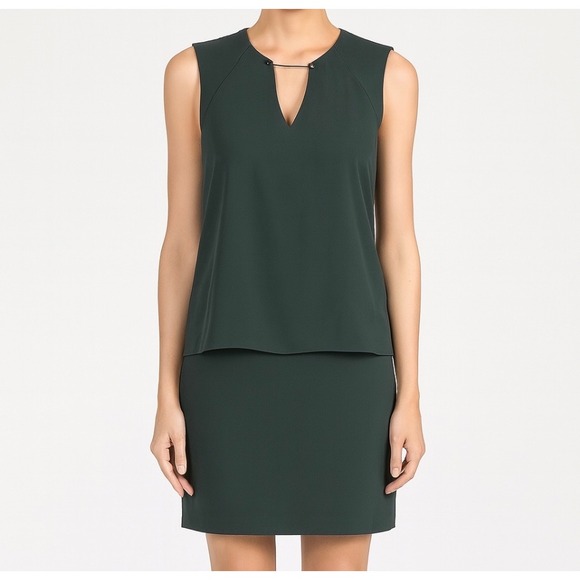 Reiss Sleeveless Layered Sheath Dress Womens 8 Dark Green Minimalist Party Work - Picture 1 of 12